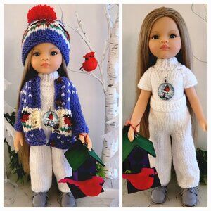 Beautiful New 32cm Paola Reina Doll With Handknit Winter Outfit & Birdhouse